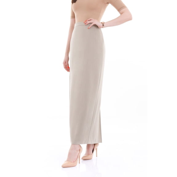 Beige Ankle Length Women's Plus Size Back Split Maxi Skirt