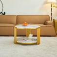 thumbnail image 2 of Round Coffee Table, Modern Round Faux Marbling Table with Sturdy Metal Legs, Rustic Circle Sofa Table for Living Room, Small Spaces, Home Furniture, 2 of 7