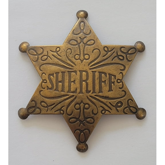 Western Antique Finish Solid Brass Sheriff Star Filigree 3" Badge Lapel Pin by MDream