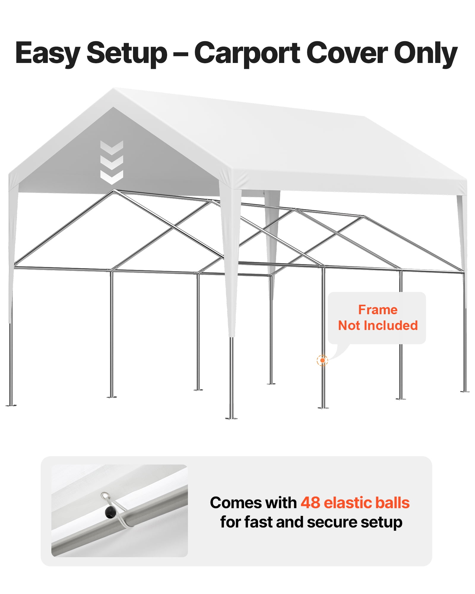 VEVOR Carport Replacement Canopy, 12 x 20 ft Potable Garage Tent Top Tarp, UV-Resistant & Waterproof Car Shelter Tarp, Heavy Duty Car Port Cover with Ball Buggees, White, Frame Not Included