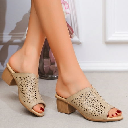 

ãyilirongyummã khaki 38 sandals women ladies fashion summer solid color hollow carved thick high heel retro sandals