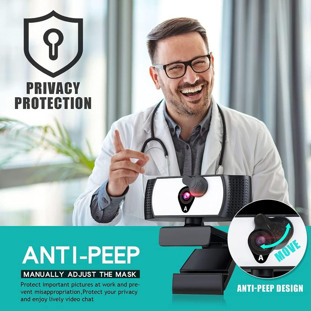2K/1080P Webcam with Light Microphone, Webcam for PC Laptop Desktop, Webcam for Meetings and Streaming, Computer Camera with Privacy Cover Noise-Canceling Microphones, Web Camera Advanced Auto-Focus