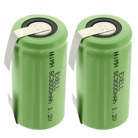 2x Exell 1.2V SubC 3000mAh NIMH Rechargeable Batteries w/ Tabs