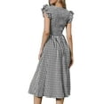thumbnail image 3 of INSPIRE CHIC Gingham Plaid Dress for Women's 2026 Summer Ruffle Square Neck Smocked Midi Dresses XS Black, 3 of 6