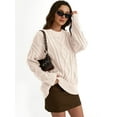 thumbnail image 3 of Polyester Fabric Women's Oversized Cable Knit Sweater Elegant Round Neck Design Warm And Comfortable Wear, 3 of 8