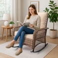 thumbnail image 5 of UBesGoo Wicker Rocking Chair for Patio with Cushion, Large Handwoven Rattan Chair, Outdoor Lounge Chair, Brown & Beige, 5 of 8