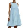 thumbnail image 2 of BRGZLK Women's Summer Dresses Fashion Sleeveless Ruffle Boho Flowy Plus Size Linen Loose Round Neck Solid Color Knee Length Dress Light Blue S, 2 of 5
