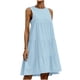 thumbnail image 2 of Puntoco Moda Mujer Verano Talla Grande Algodón Y Lino Sin Mangas Empalme Suelto Cuello Redondo Vestido De Color Sólido Azul Claro L,Regalos Para Mujer Joven, 2 of 7