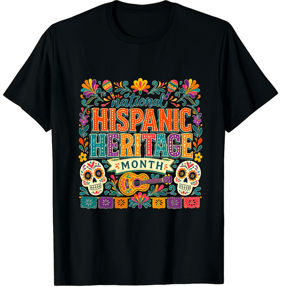 KeHetSoft Unisex Hispanic Heritage Folk Skull And Guitar Cotton T-Shirt