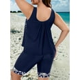 thumbnail image 3 of generic Womens Plus Size Tankini Swimsuits Fashion Print Round Neck Tank Tops with Shorts Athletic Bathing Suit Two Piece Blue 4XL, 3 of 5