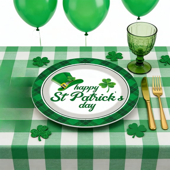 Generic St Patricks Day Paper Plates and Napkins | Bundle Includes Paper Oval Dinner Plates Dessert Plates and Napkins for Irish Holiday Party Supplies Themed Tableware