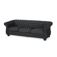 thumbnail image 3 of Noble House Hofstad Fabric Tufted 3 Seater Sofa, Black Textured Tweed and Matte Black, 3 of 12