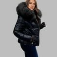 thumbnail image 7 of Oplxuo Women's Shiny Puffer Jacket with Big Fur Hood, Zip Up Casual Winter Warm Padded Coat Cropped Outerwear with Pockets, 7 of 7