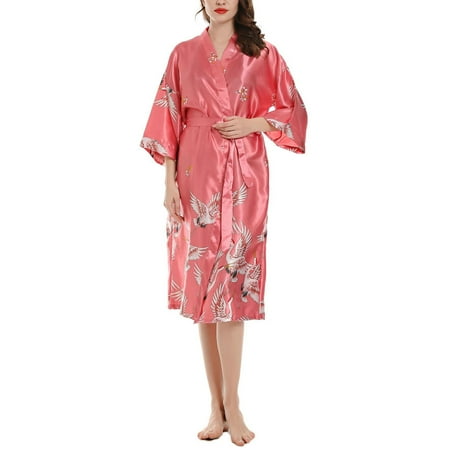 

Jebong Christmas & Valentine s Day! Deals! Clearance! Women s Ice Silk Nightgown Medium Sleeve Large Bathrobe Simulated Silk Bride s Nightgown