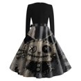 thumbnail image 5 of Halloween Dresses for Women Witch Hat Candy V Neck 1950s Hepburn Cute Dresses Long Sleeve Cocktail Fall Vintage Dress with Belt 4XL, 5 of 5