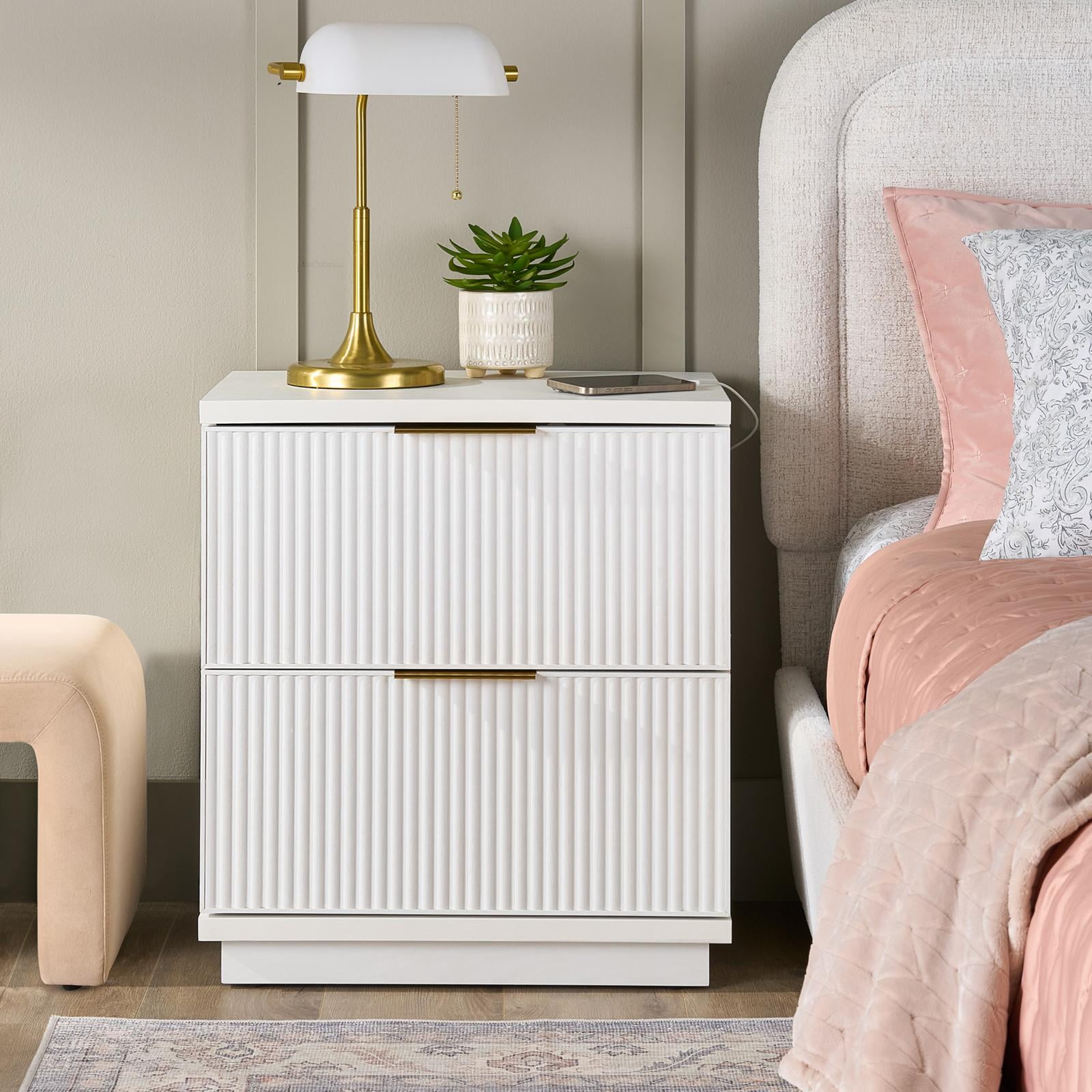 Better Homes & Gardens Lillian 4 Drawer Dresser and 2 Nightstands Bedroom Set, White