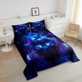 thumbnail image 4 of Gothi Sugar Skull Down Comforter Smog Skeleton Comforter Set Full,Extoic Butterfly Painting Bedding Set Kids Goth Bone Quilt Set,Blue, 4 of 7