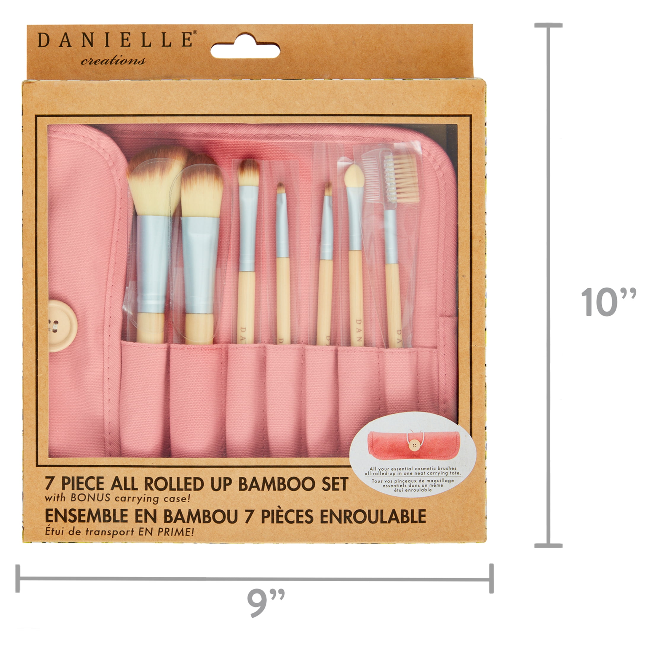 Danielle Bamboo Roll Up Brush Set Pink