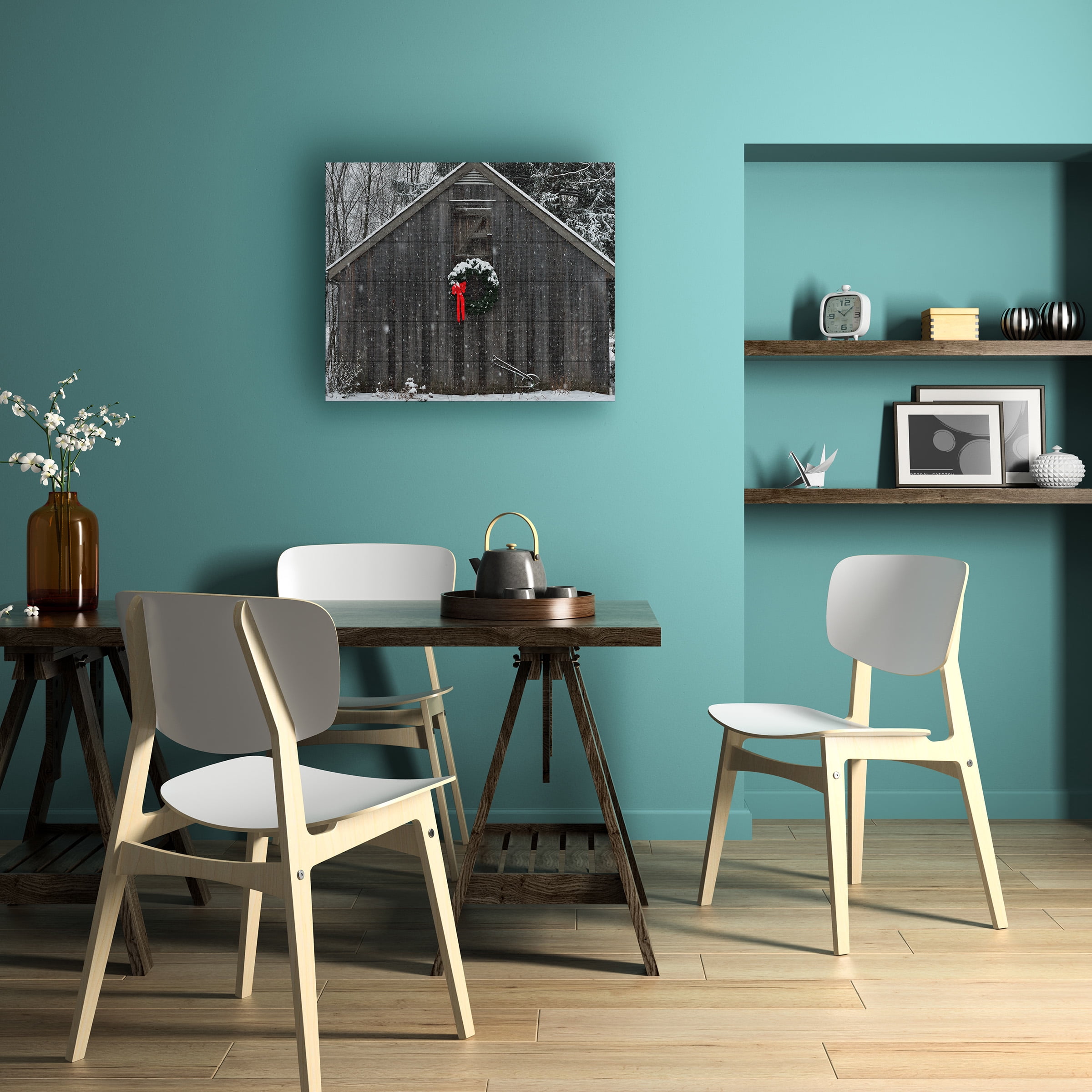 Trademark Fine Art 'Christmas Barn in the Snow' Wooden Wall Art Art by Kurt Shaffer