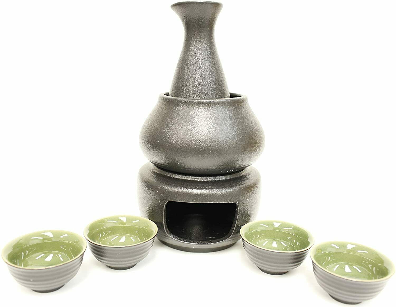 Traditional Japanese Style Sake Set with Warmer Pottery Sake Set of 7