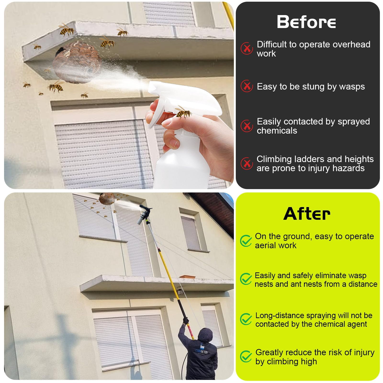 Spray Can Extension Pole - Aerosol and Duster Adaptor for Wasp Spray, Paint, Carpenter Dusting