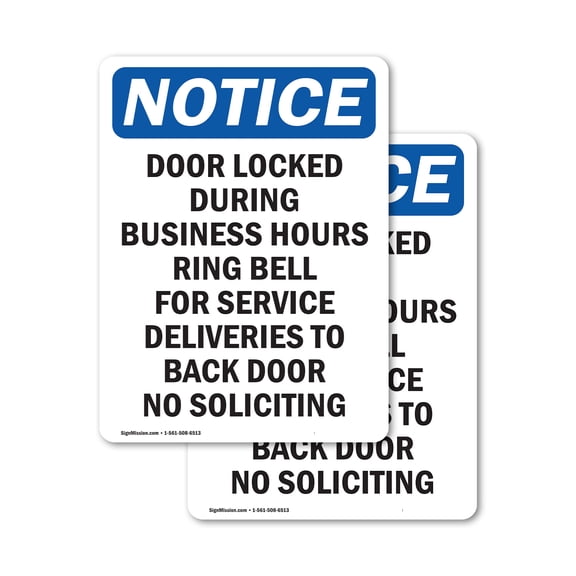 (2 Pack) Door Locked During Business Hours OSHA Notice Sign 18 Inch X 24 Inch Vinyl Label Decal Sticker Weather Resistant, UV Protected for Workplace, Business, and Construction Site,