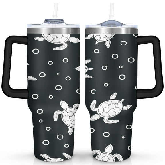 Hawaiian Beach Inspired 40oz Tumbler - Abstract Ocean Animal Stainless Steel Cup - Double Wall Vacuum Insulated with Soft Handle & Dual Drinking Options