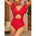 thumbnail image 3 of Charmo Ruffled Shoulder One Piece Swimsuit Tie Back Tummy Control Monkini Swimwear, 3 of 6