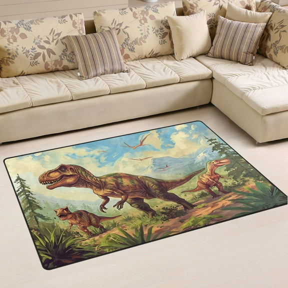 Ryvnso Dinosaur in Forest-a1 Area Floor Mat Non-Slip Carpet Soft Rugs Doormats 31" x 20"