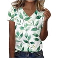 thumbnail image 2 of Mifsaly Womens Blouses Casual Vintage Floral Print Cotton Tshirt V Neck Short Sleeve Summer Tops Casual Loose Fit Lightweight Elegant Shirt Daily Vacation Fashion Tee L, 2 of 5
