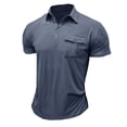 thumbnail image 4 of Mens Camisas de Manga Corta Color Sólido Botón de Solapa Bolsillo Turndown Collar Blusa para Negocios Informales, 4 of 4