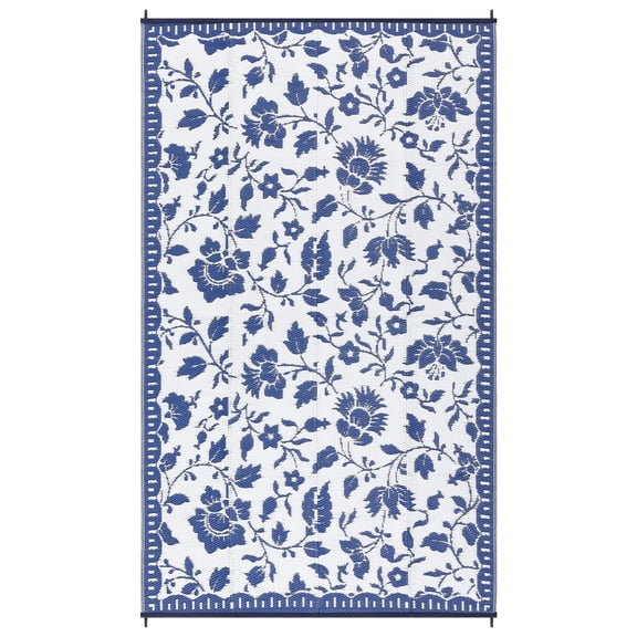 Waterproof Reversible Outdoor Rug Lightweight Collapsible Plastic Straw Mat, Modern Floral Print UV Resistant for RV Deck Porch