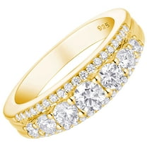 Newshe Jewellery Wedding Bands for Women 925 Sterling Silver Eternity Ring Round 18K Yellow Gold Plated Cz Size 9