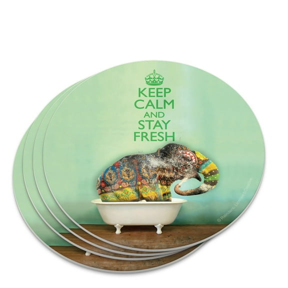 Elephant Keep Calm and Stay Fresh Bathtub Novelty Coaster Set