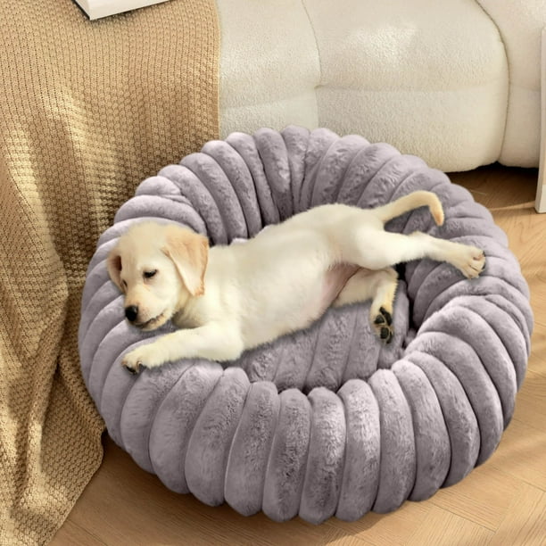 Cama de felpa cálida para perro en invierno | Alfombra redonda de alta capacidad con diseño de pelo largo | Base antideslizante e impermeable | Cama acogedora para perros de 40 x 40 cm
