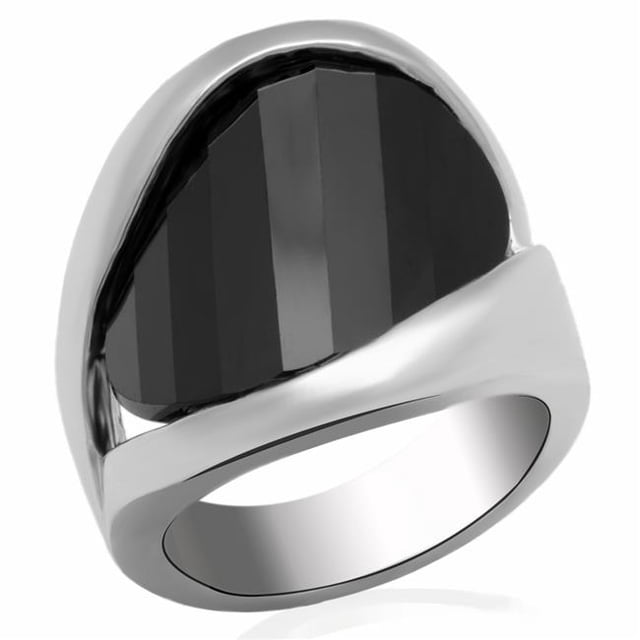Alamode LO2063-5 Femmes en Laiton Rhodié avec AAA Grade CZ en Jet - Taille 5