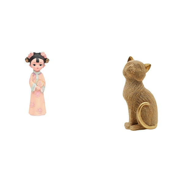 Estatua de muñeca de resina,Estatua de resina de niña antigua tradicional china,Artesanía Vestido Folclórico Decoración Étnica Folclórica,Figura de escritorio,Estatua de gato,linda
