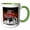 Green/White, variant on 3drose, Street Rod Popping Wheelies and Jumping Through Flames, 11oz Two-tone Yellow Mug