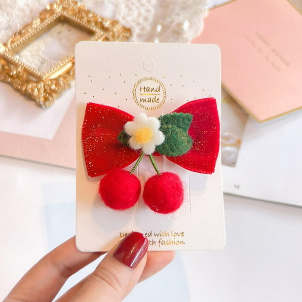 Red Children Cute Pearl Flower Hair New Year Hairpins Baby Girls Lovely