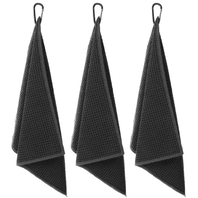 SHOWERORO 3Pcs Simple Design Microfiber Black Small Golf Towel for Golf Players and Travel