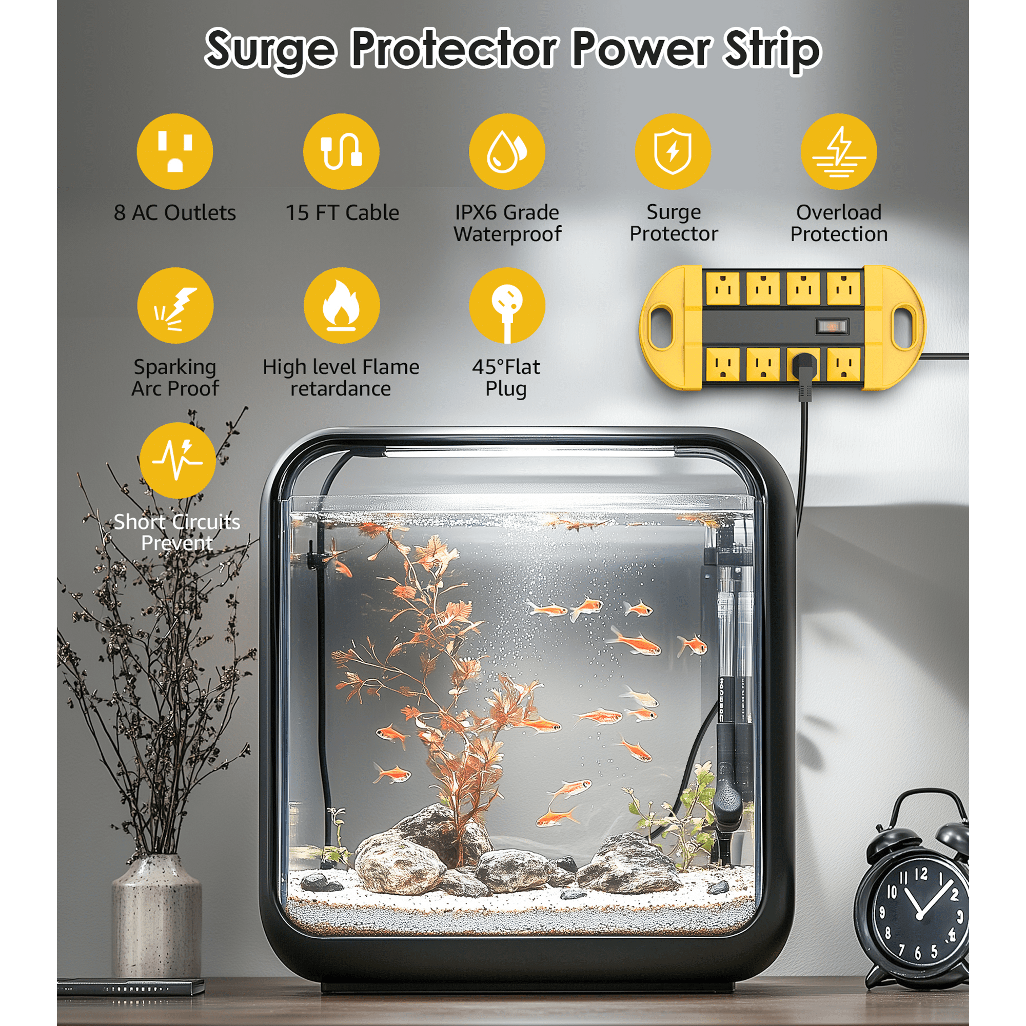 VILONG Metal 8-Outlet Outdoor Power Strip, IPX6 Waterproof, 1200J Surge Protector, 6ft Extension Cord, Flat Plug, ETL Certified for Yard,Patio,Garden