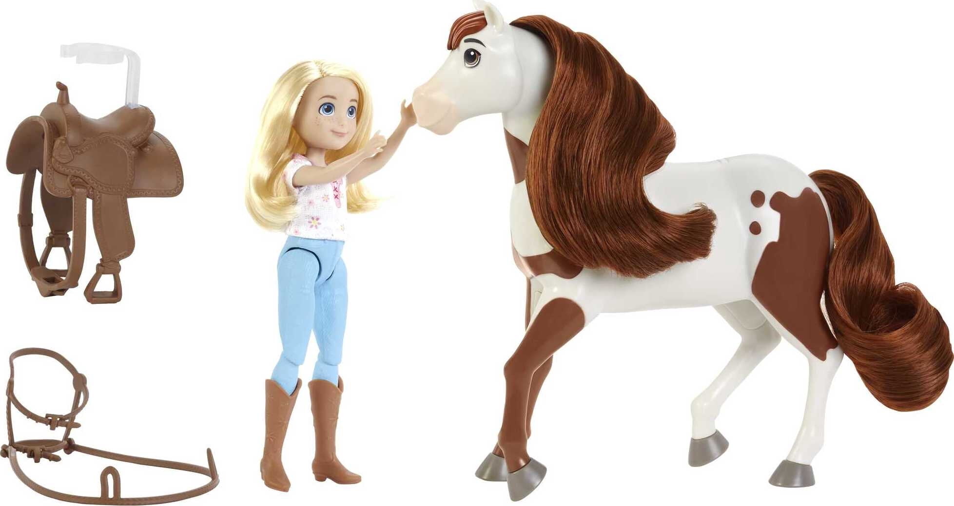 Spirit Abigail Doll (7 in) with Fashion Top, 1 Brush, Apple Treat, & Boomerang Horse (8 in), Soft Mane & Tail, 3 & Up