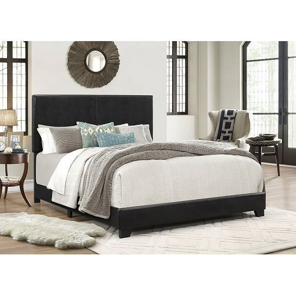 Crown Mark Erin Faux Leather Bed Black, Leather Queen Bed