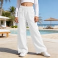 thumbnail image 3 of Girls Cotton Linen Capri Pants Summer Drawstring Wide Leg Pants with Pockets Holiday Boho Beach Palazzo Pants for Kid Boys, 3 of 8