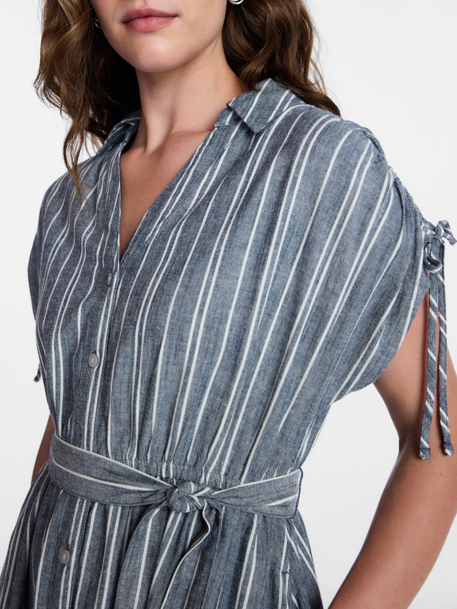 Time and Tru Women's Short Sleeve Midi Linen Shirt Dress, Sizes XS-XXXL