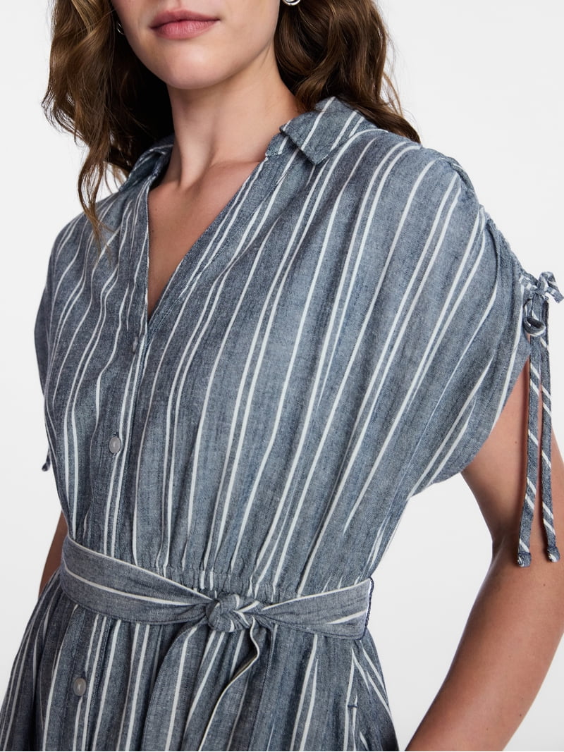 time and tru linen dress Time and Tru Women's Linen Blend Pleated Mini Shirtdress with Short Sleeves, Sizes Xs-xxxl, Size: Small, Black