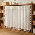 thumbnail image 4 of Bohemian Lace Tier Curtains with Tassels Semi-Sheer Polyester Cafes Curtains Kitchen Window Cabinet Decor Breathable Openwork, White, JKODE, 4 of 6