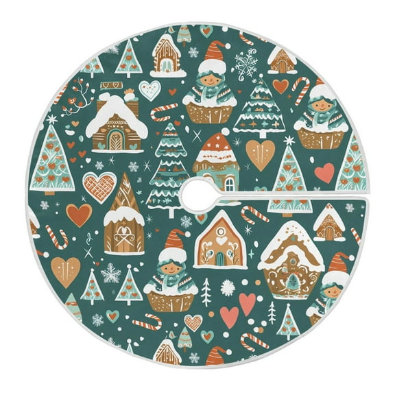 Ryvnso Christmas Tree Skirt Christmas Gingerbread House Xmas Tree Skirts Ornament Home Decorations 35.4"