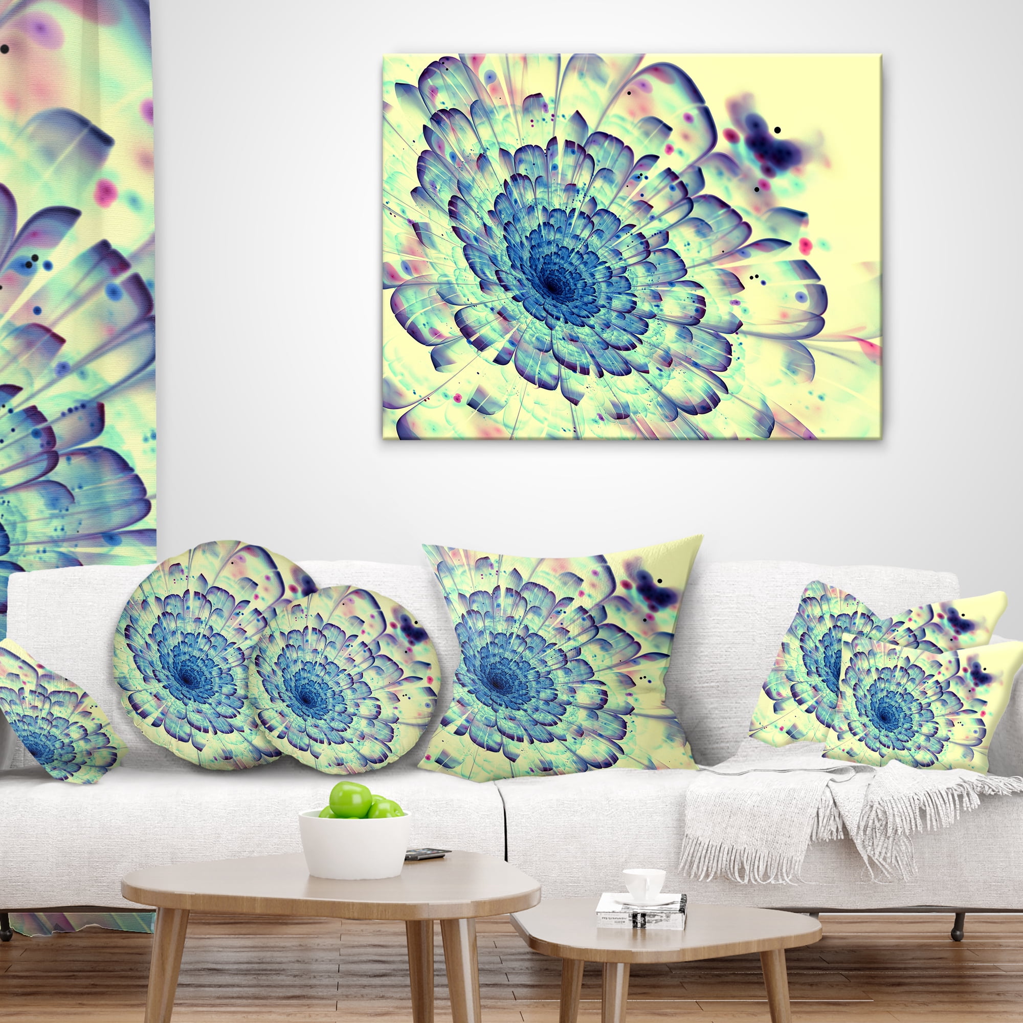 Designart Blue Fractal Flower with Red Details - Abstract Throw Pillow - 18x18