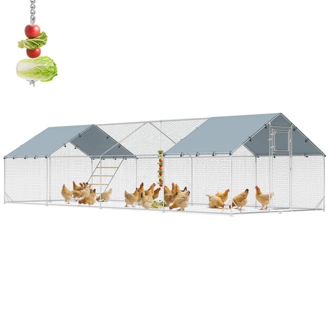 PawHut Chicken Run, Large Metal Chicken Coop w/ Cover, for 24-30 Chickens